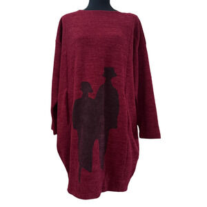 Gershon Bram Crimson Pullover Shadow Silhouetted Couple Red Sweater Size Large